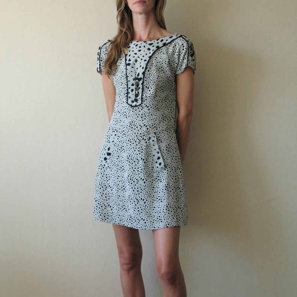 Mayle blue black leopard print silk low back mini dress 4